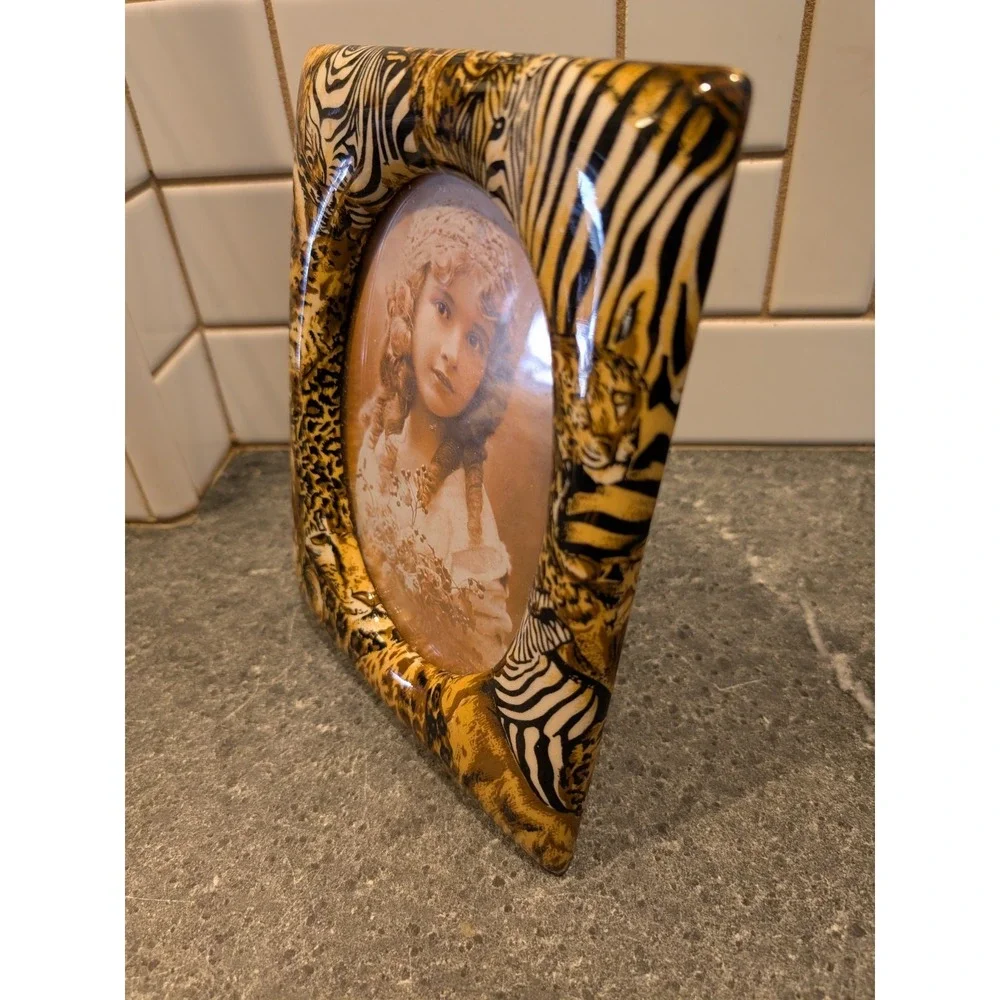 Safari Animal Zebra Leopard Ceramic‎ 7x9 Rectangle Frame Oval Center 4x6